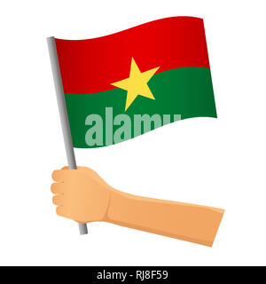 Burkina Faso Fahne in der Hand. Patriotischen Hintergrund. Nationalflagge von Burkina Faso Abbildung Stockfoto