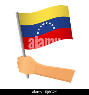 Venezuela Flagge in der Hand. Patriotischen Hintergrund. Nationalflagge von Venezuela Abbildung Stockfoto