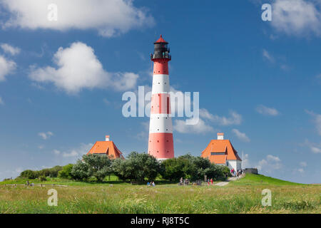 Leuchtturm Westerheversand, Westerhever, Halbinsel Eiderstedt, Schleswig Holstein, Deutschland Stockfoto