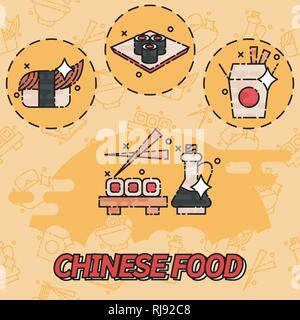 Chinesisches Essen flachbild Konzept Symbole. Für Werbung und Webdesign. Stock Vektor