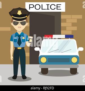 Polizist in der amerikanischen Cop Uniform. Vector Illustration, EPS 10. Stock Vektor