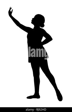 JPG schwarze Silhouette der Jugendliche weiblich auf weißem Hintergrund in verschiedenen klassischen und zeitgenössischen Ballett Posen - pre Pointe im Ballett Hausschuhe. Stockfoto