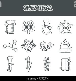 Chemische Konzept Symbole. Wissenschaft, Bildung, Chemie, Experiment Labor Konzept Vector Illustration Stock Vektor