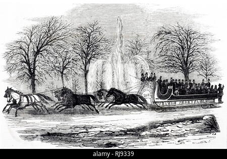 Eine Gravur, ein Omnibus sleigh in New York. Vom 19. Jahrhundert Stockfoto