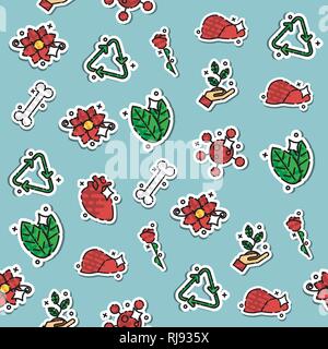Biologie Wissenschaft Bildung Konzept Symbole Muster in flachem Design. Biologie Schule Laborgeräte. Stock Vektor