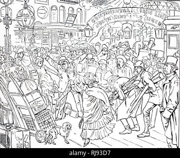 Eine Karikatur, die den chaotischen Zustand von Charing Cross Station. Illustriert von Harry Furniss (1854-1925) ein Künstler und Illustrator. Vom 19. Jahrhundert Stockfoto