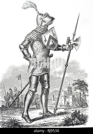 Eine Gravur der Darstellung einer gepanzerten Ritter der Zeit von König Henry V (1413-1422). Vom 19. Jahrhundert Stockfoto