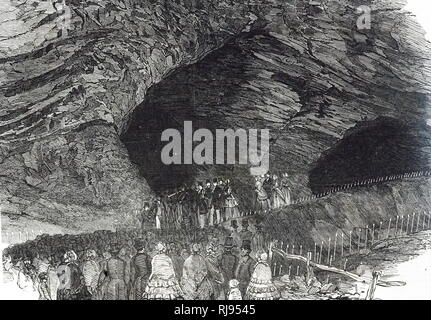 Ein kupferstich mit der Darstellung eines British Association Meeting 1849: Roderick Impey Murchison Bereitstellung einer geologischen Vortrag in Dudley Cavern, Warwickshire. Roderick Impey Murchison (1792-1871) Ein britischer Geologe. Vom 19. Jahrhundert Stockfoto