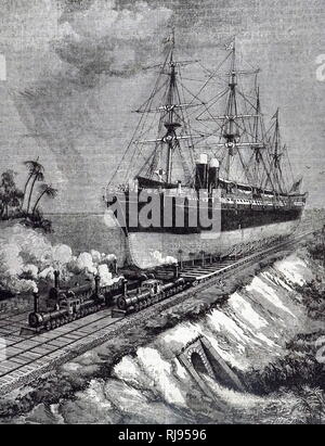 Eine Gravur, James Buchanan Eads-Regelung für eine Eisenbahn Schiffe über den Isthmus von Tehuantepec, Mexiko, dem Atlantischen und dem Pazifischen zu verknüpfen. James Buchanan Eads (1820-1887), ein amerikanischer Ingenieur und Erfinder. Vom 19. Jahrhundert Stockfoto