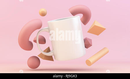 Schwebende Tasse 3D Rendering abstrakt Hintergrund mockup Stockfoto