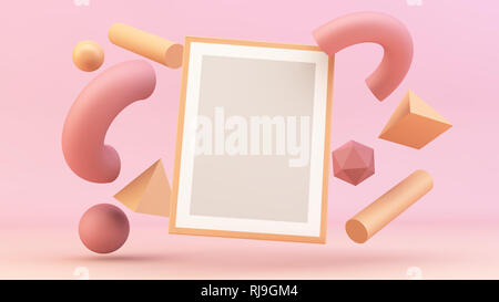 Floating Poster 3D Rendering mit abstrakten Hintergrund 3D Rendering mockup Stockfoto