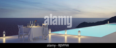 3D-Rendering von Pool Villa mit Champagner. Valentines Tag Stockfoto