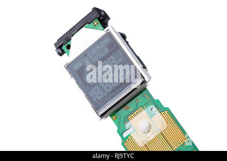 LCD-Anzeige der Laser-entfernungsmesser, der auf einer Leiterplatte. Auf weissem Hintergrund Stockfoto