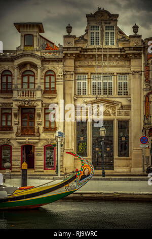 Europa, Portugal, Aveiro, Häuser, Fassade, Boot Stockfoto