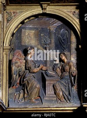 RETABLO MAYOR - las mejores DE LA ANUNCIACION - 1579. Thema: JERONIMO HERNANDEZ/VAZQUEZ EL VIEJO JUAN BAUTISTA. Lage: Iglesia de San Mateo. LUCENA. CORDOBA. Spanien. Stockfoto