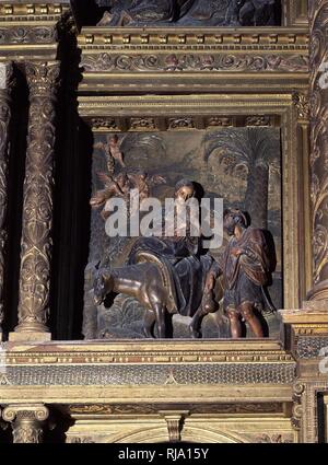 Ein HUIDA EGIPTO - las mejores DEL RETABLO MAYOR - 1579. Thema: JERONIMO HERNANDEZ/VAZQUEZ EL VIEJO JUAN BAUTISTA. Lage: Iglesia de San Mateo. LUCENA. CORDOBA. Spanien. Stockfoto