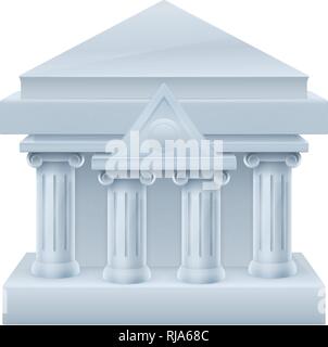 Dreidimensionale Bank Gebäude Vorderansicht auf weißem Hintergrund. Gebäude Icon Design. Stock Vektor