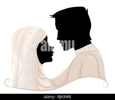 Abbildung eines muslimischen Braut und Bräutigam Silhouette sich Einander während ihrer Hochzeit Stockfoto