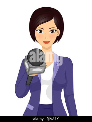 Abbildung: ein Mädchen Reporter Journalist hält ein Mikrofon Führen von Bewerbungsgesprächen Stockfoto