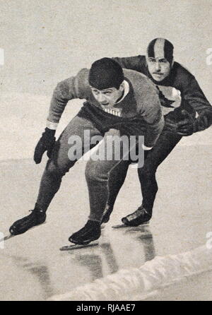 Foto von John Amos Shea (1910-2002), in der 1932 die olympischen Winterspiele. John auch bekannt als Jack Shea gewann Gold in der 500 Meter Eisschnelllauf. Stockfoto