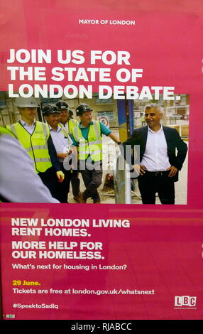 Merkblatt für Sadiq Khan, der Bürgermeister von London's Aussprache über den Stand von London. 29. Juni 2016 Stockfoto