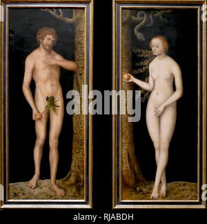 Lucas Cranach der Ältere (1472-1553), Adam und Eva (Panel); um 1510/20. Royal Palace, Warschau, Polen Stockfoto