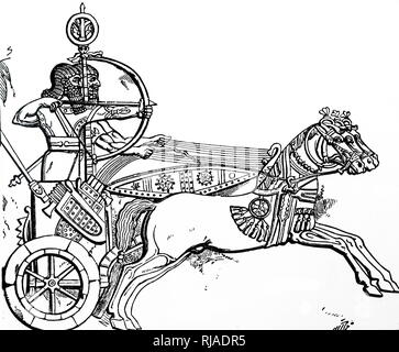 Eine Gravur, ein assyrischer Krieg chariot mit Archer: einfache nicht-gewölbte Räder. Von einer bas-relief an Nimrod. Vom 19. Jahrhundert Stockfoto