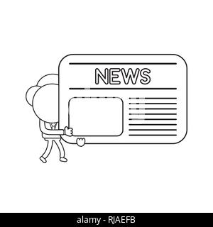Vector Illustration Geschäftsmann Charakter zu Fuß und Halten der Zeitung. Schwarzer outline. Stock Vektor