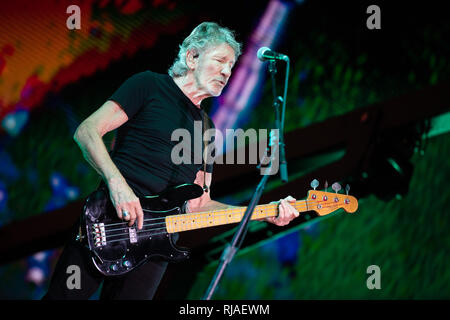 Lucca, Italien. 11. Juli 2018. Italien, Lucca: Sänger Roger Waters (Pink Floyd) führt live auf der Bühne bei Lucca Summer Festival 2018 für "Uns + Sie" Tour 2018 Stockfoto