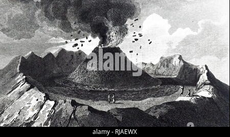 Ein kupferstich mit der Darstellung der inneren Blick auf den Krater des Vesuv vor der Eruption von 1767. Der Vesuv ist ein Somma-Stratovolcano am Golf von Neapel in Kampanien, Italien. Vom 19. Jahrhundert Stockfoto