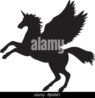 Pegasus Einhorn silhouette Mythologie Symbol fantasy Märchen Stock Vektor