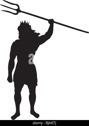 Poseidon Neptunus Gott Silhouette der antiken Mythologie fantasy Stock Vektor