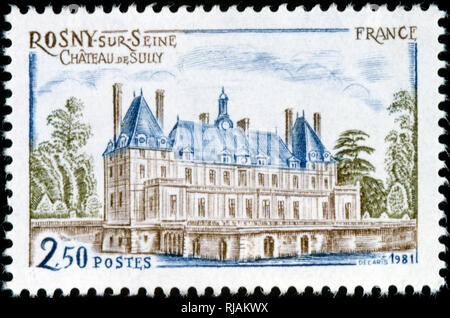 Französische Briefmarke Feiern der französischen Renaissance, chateau Sully. 1981 Stockfoto