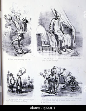 Serie von Lithographie Abbildungen des täglichen Lebens im 19. Jahrhundert Frankreich durch Amedee-Charles - Henri de Noe, (1819-79, Illustrator). von L'Art d'engraisser et de maigrir Beim (Die Kunst der Mast und Gewicht zu verlieren). 1860 Stockfoto