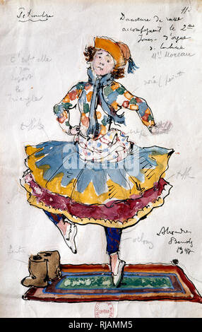 Kostüm Design von Benois, für das russische Ballett "Petruschka" 1910-11. Das Ballett wurde komponiert von Igor Strawinsky. Michel Fokine choreographiert das Ballett; Benois entworfen, die Sets und Kostüme. Petruschka wurde zuerst von Sergei Djagilews Ballets Russes am Theatre du Chatelet in Paris am 13. Juni 1911 durchgeführt. Alexander Nikolajewitsch Benois (1870-1960) war ein russischer Künstler, Kunstkritiker, Historiker, Preservationist und Gründungsmitglied der Mir iskusstva (Welt der Kunst), eine Kunst, Bewegung und Magazin. Stockfoto