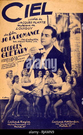 1950 Songbook Abdeckung für französische Lieder, von Georges Guetary, geboren Lambros Vorloou (1915 - 1997); französischer Sänger, Tänzer, Kabarettisten und Schauspieler, am besten bekannt für seine Rolle in dem 1951 Musical ein Amerikaner in Paris. Stockfoto