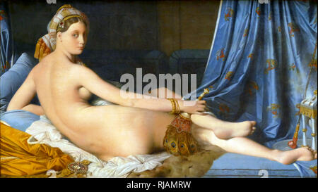 Grande Odalisque "Öl Malerei, 1814 von Jean Auguste Dominique Ingres (1780 - 1867). Die Arbeit schildert ein odalisque oder konkubine. Ingres' Zeitgenossen als die Arbeit Ingres' Pause vom Neoklassizismus, um anzuzeigen, dass eine Verlagerung hin zu exotischen Romantik Stockfoto