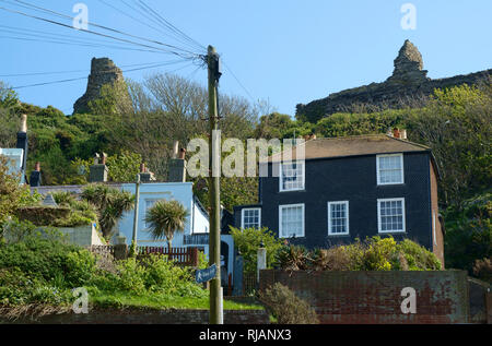 Elegante georgianische Häuser in Hastings auf Castledown Terrasse am Hang unter der Burg, East Sussex, Großbritannien Stockfoto