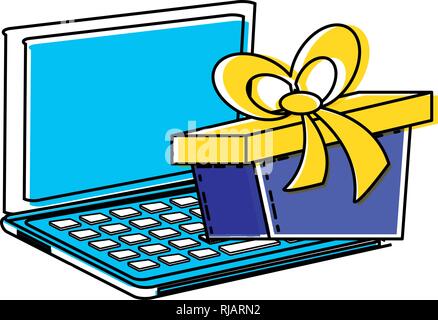 Laptop mit Geschenk Vector Illustration Design Stock Vektor