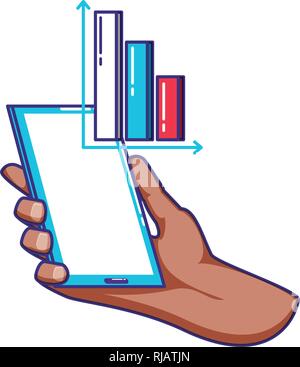 Hand mit mit Statistiken bars Vector Illustration design Smartphone Stock Vektor