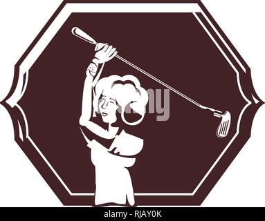 Dichtung mit Golfspieler Frau avatar Charakter Vector Illustration Design Stock Vektor