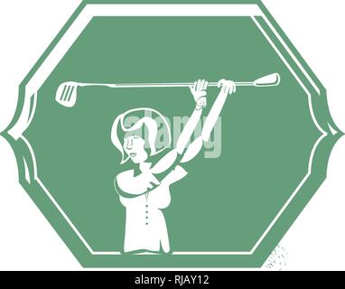 Dichtung mit Golfspieler Frau avatar Charakter Vector Illustration Design Stock Vektor