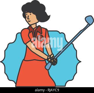 Dichtung mit Golfspieler Frau avatar Charakter Vector Illustration Design Stock Vektor