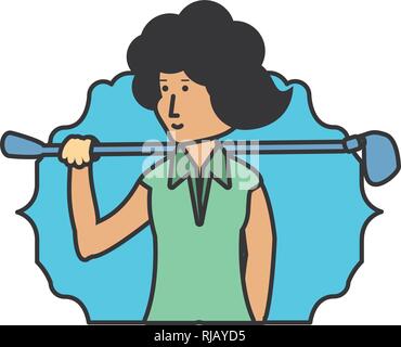 Dichtung mit Golfspieler Frau avatar Charakter Vector Illustration Design Stock Vektor