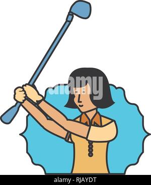 Dichtung mit Golfspieler Frau avatar Charakter Vector Illustration Design Stock Vektor