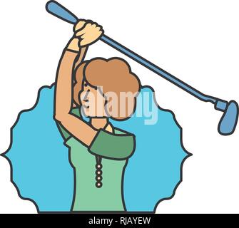 Dichtung mit Golfspieler Frau avatar Charakter Vector Illustration Design Stock Vektor