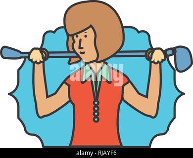 Dichtung mit Golfspieler Frau avatar Charakter Vector Illustration Design Stock Vektor