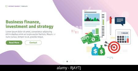 Wirtschaft Finanzen, Investitionen und Strategie. Finanzielle Diagramm der Wachstum und Gewinne, Investitionen und Erfolg im Geschäft. Im flachen Design Template für Stock Vektor