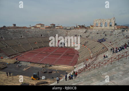 Innenhof der Verona Arena Theatre in Verona. Reisen, Urlaub, Architektur. März 30, 2015. Verona, Venetien, Italien. Stockfoto