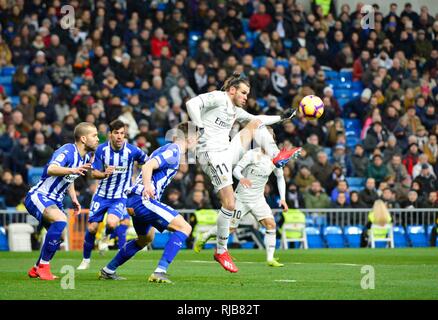 Gareth Bale in Aktion. Ziele von Benzema, Vinicius jr. und Mariano geben, um den Sieg zu Madrid 3-0 gegen Alavés vor der Schale Clásico. Februar 2 Stockfoto